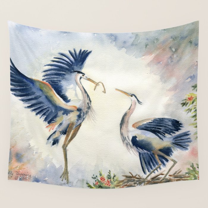 Great Blue Heron Couple Wall Tapestry Gallery Image 1