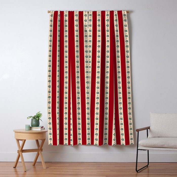 Red Stripes And Flowers Window Curtain Gallery Image 5