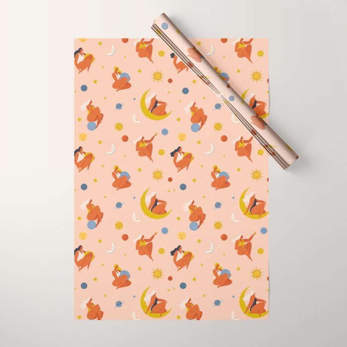 Collection of women holding planet with dream universe. Wrapping Paper Gallery Image 1