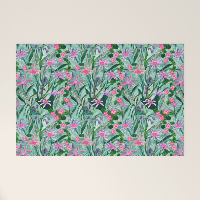 Flower garden hand painted floral pattern Welcome Mat Gallery Image 1
