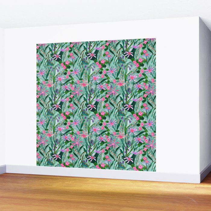 Flower garden hand painted floral pattern Wall Mural Gallery Image 2