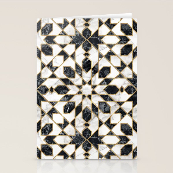 Black and white marble Moroccan mosaic Stationery Card Gallery Image 2
