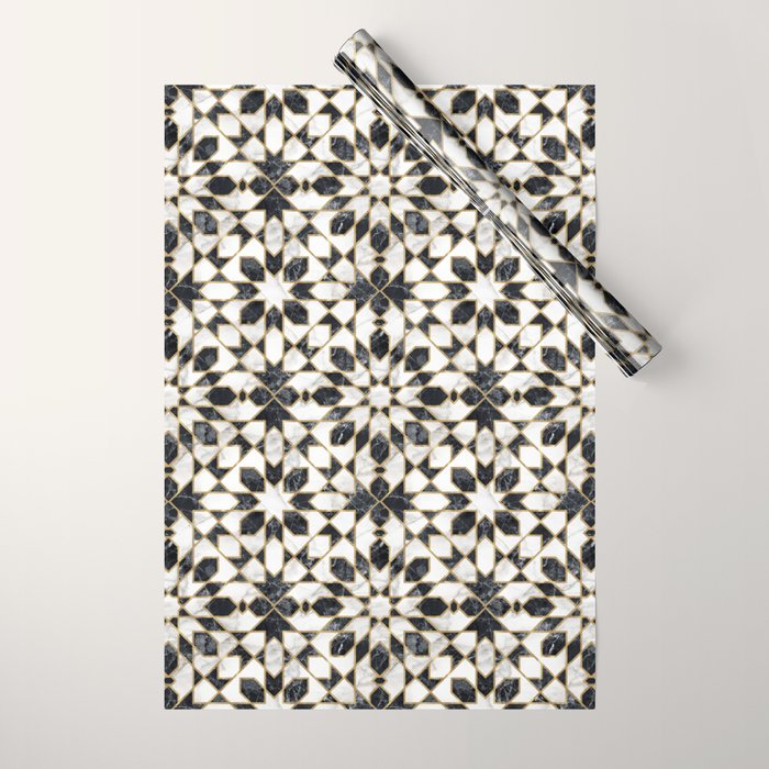 Black and white marble Moroccan mosaic Wrapping Paper Gallery Image 1