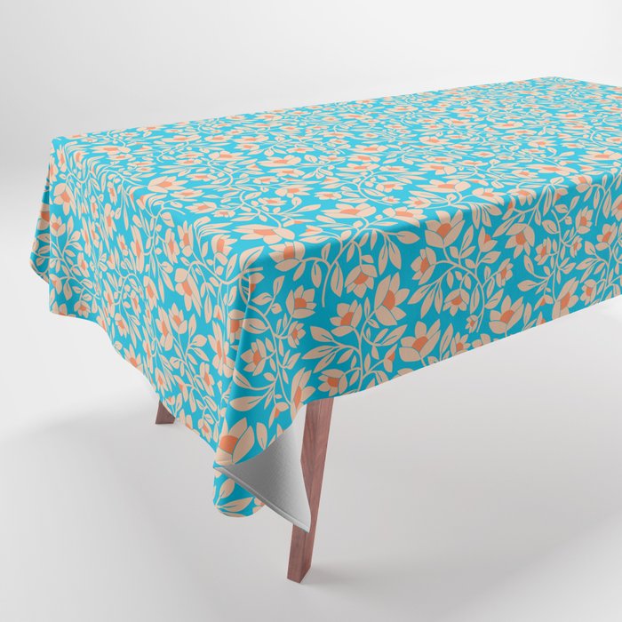Tropical Blooms Pattern - Blue Tablecloth Gallery Image 1