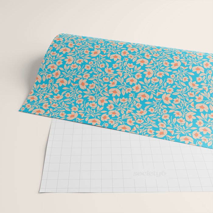 Tropical Blooms Pattern - Blue Wrapping Paper Gallery Image 2