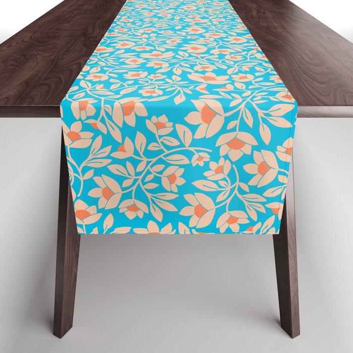 Tropical Blooms Pattern - Blue Table Runner Gallery Image 1