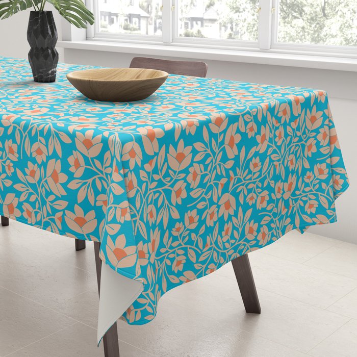 Tropical Blooms Pattern - Blue Tablecloth Gallery Image 3