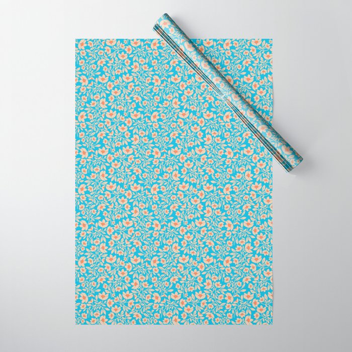 Tropical Blooms Pattern - Blue Wrapping Paper Gallery Image 1