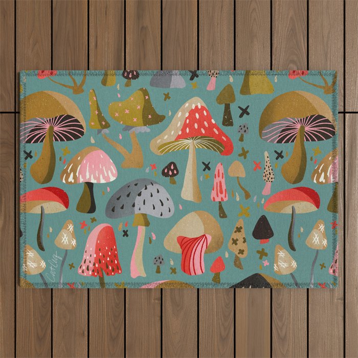 Mushroom Collection - Mint Outdoor Rug Gallery Image 1