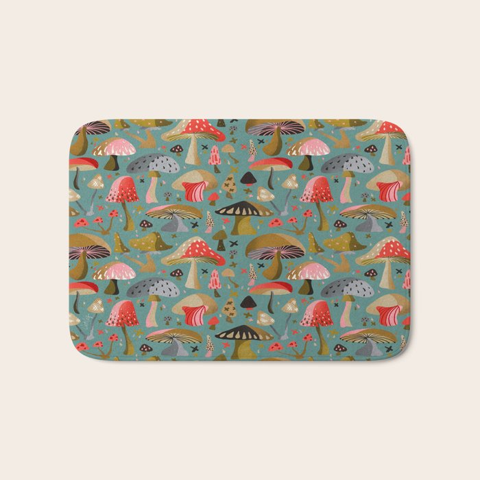 Mushroom Collection - Mint Bath Mat Gallery Image 1
