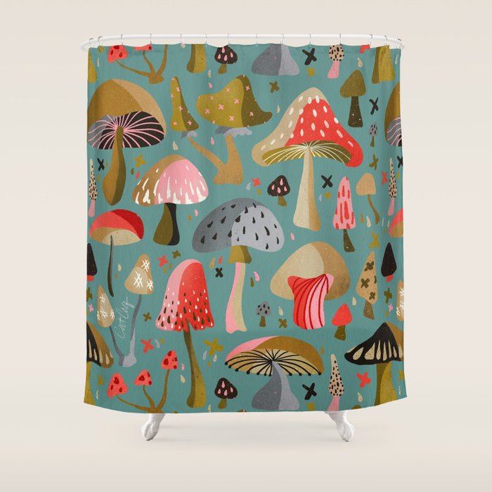 Mushroom Collection - Mint Shower Curtain Gallery Image 1