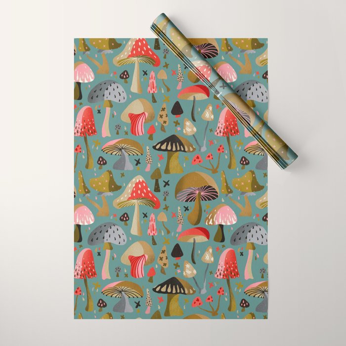 Mushroom Collection - Mint Wrapping Paper Gallery Image 1