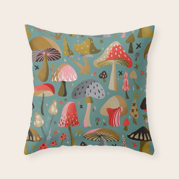 Mushroom Collection - Mint Throw Pillow Gallery Image 6
