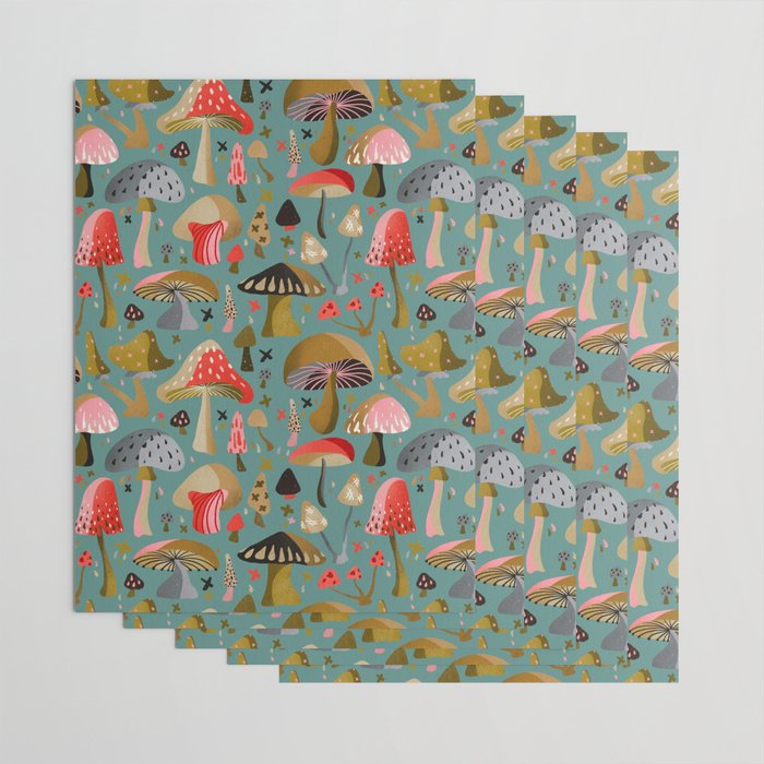 Mushroom Collection - Mint Wrapping Paper Gallery Image 3