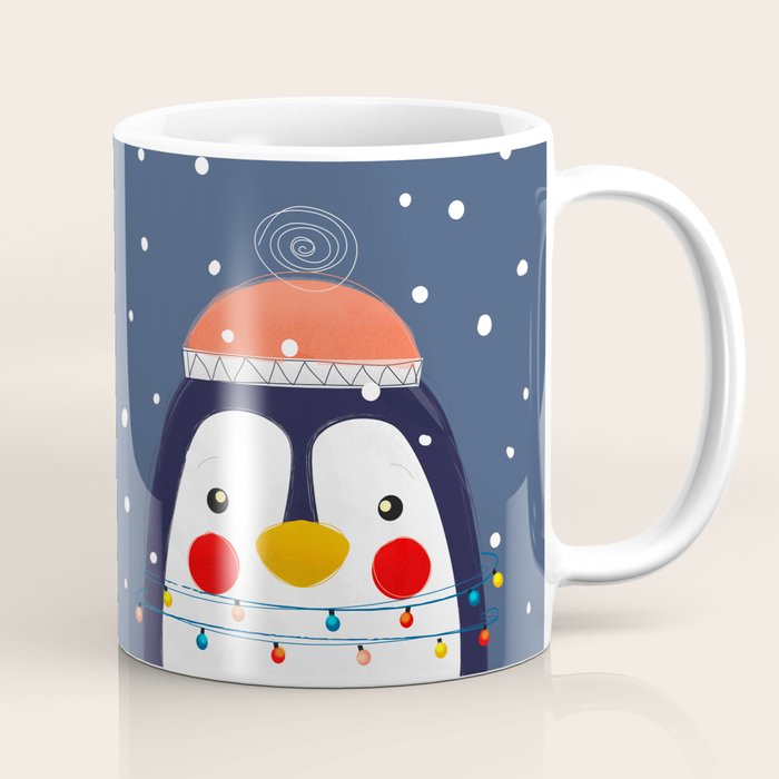 Christmas Penguin with fairy lights no2 Coffee Mug Gallery Image 1