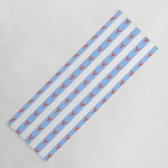 Red Lobsters On Hand-Painted Bright Blue Stripes Yoga Mat Gallery Image 1