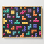 Tetris bricks jewel tones on black pattern Serving Tray Gallery Image 1