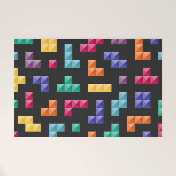 Tetris bricks jewel tones on black pattern Welcome Mat Gallery Image 1