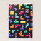 Tetris bricks jewel tones on black pattern Stationery Card Gallery Image 2