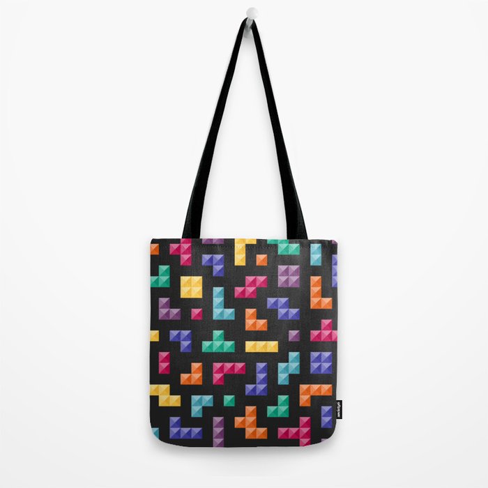 Tetris bricks jewel tones on black pattern Tote Bag Gallery Image 2