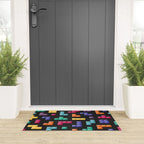 Tetris bricks jewel tones on black pattern Welcome Mat Gallery Image 3