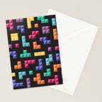 Tetris bricks jewel tones on black pattern Stationery Card Gallery Image 2
