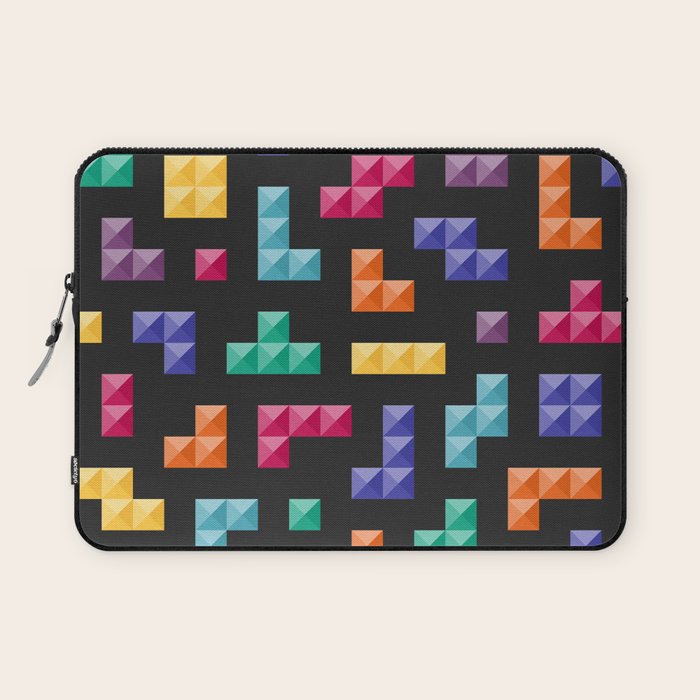 Tetris bricks jewel tones on black pattern Laptop Sleeve Gallery Image 1