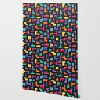 Tetris bricks jewel tones on black pattern Wallpaper Gallery Image 2