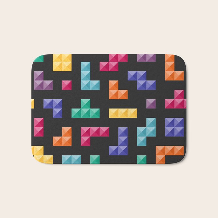 Tetris bricks jewel tones on black pattern Bath Mat Gallery Image 1