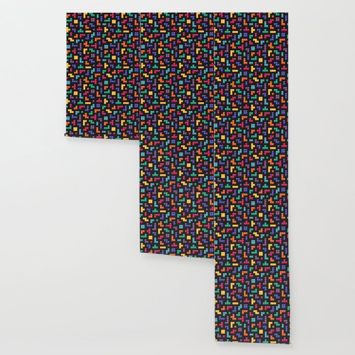 Tetris bricks jewel tones on black pattern Wallpaper Gallery Image 3
