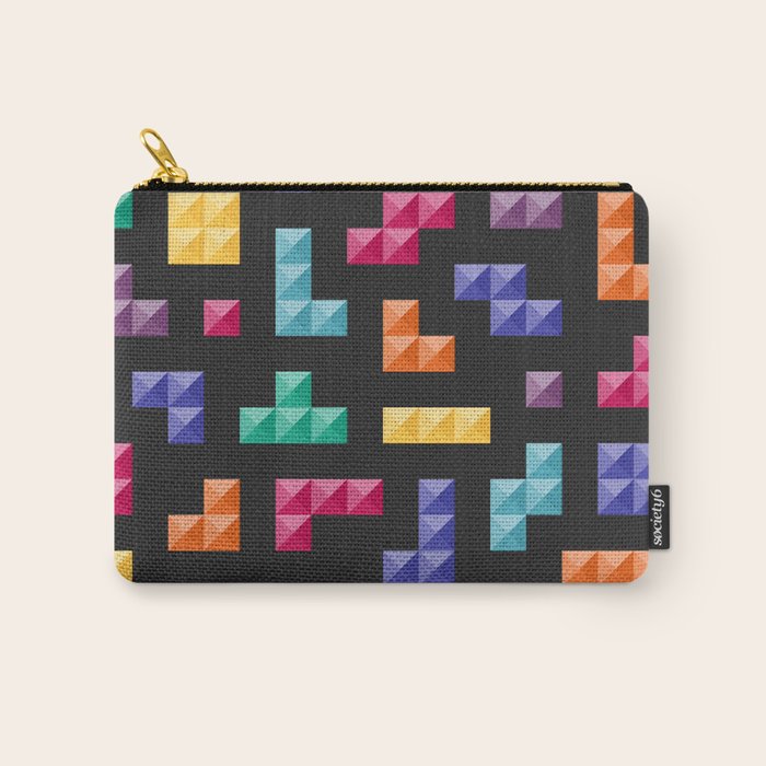 Tetris bricks jewel tones on black pattern Carry All Pouch Gallery Image 1
