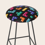 Tetris bricks jewel tones on black pattern Stool Gallery Image 2