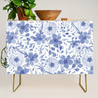 Blue and White Watercolor Florals Credenza Gallery Image 1