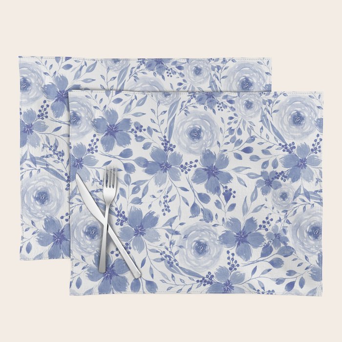 Blue and White Watercolor Florals Placemat Gallery Image 1