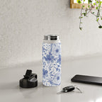 Blue and White Watercolor Florals Water Bottle Gallery Image 4