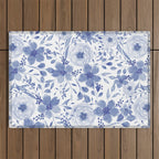 Blue and White Watercolor Florals Outdoor Rug Gallery Image 1