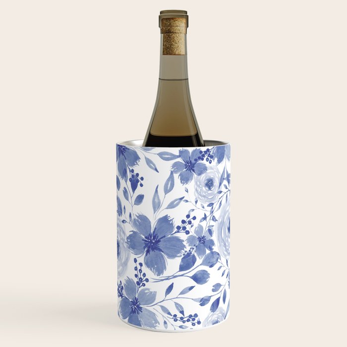 Blue and White Watercolor Florals Wine Chiller Gallery Image 3