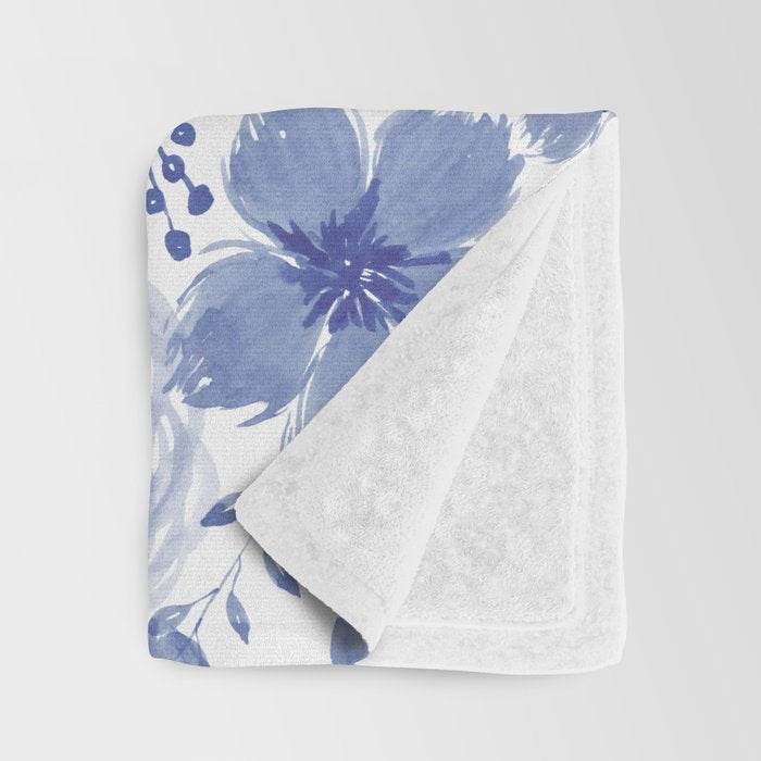 Blue and White Watercolor Florals Throw Blanket Gallery Image 3