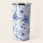 Blue and White Watercolor Florals Travel Mug Gallery Image 1