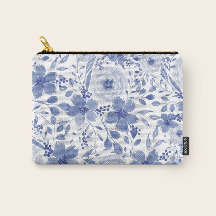 Blue and White Watercolor Florals Carry All Pouch Gallery Image 1
