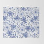 Blue and White Watercolor Florals Throw Blanket Gallery Image 2
