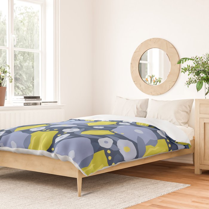 Geometric flowers in green and gray Duvet Cover Gallery Image 2