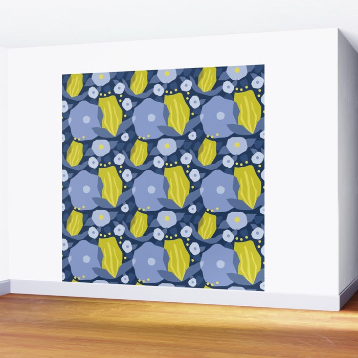 Geometric flowers in green and gray Wall Mural Gallery Image 2