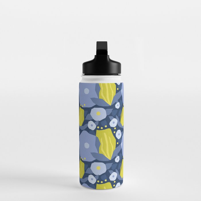 Geometric flowers in green and gray Water Bottle Gallery Image 3