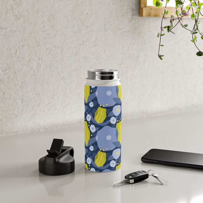 Geometric flowers in green and gray Water Bottle Gallery Image 4