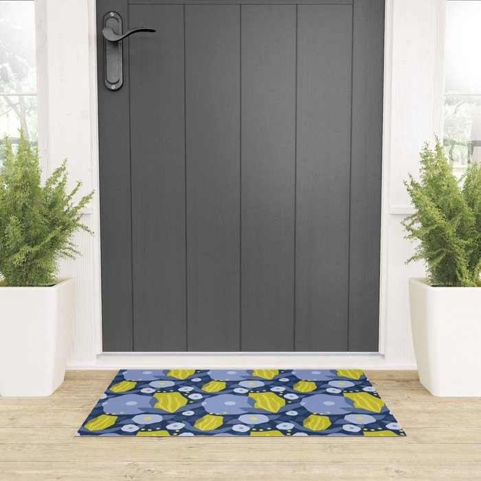 Geometric flowers in green and gray Welcome Mat Gallery Image 3