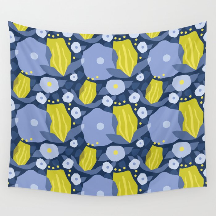 Geometric flowers in green and gray Wall Tapestry Gallery Image 4