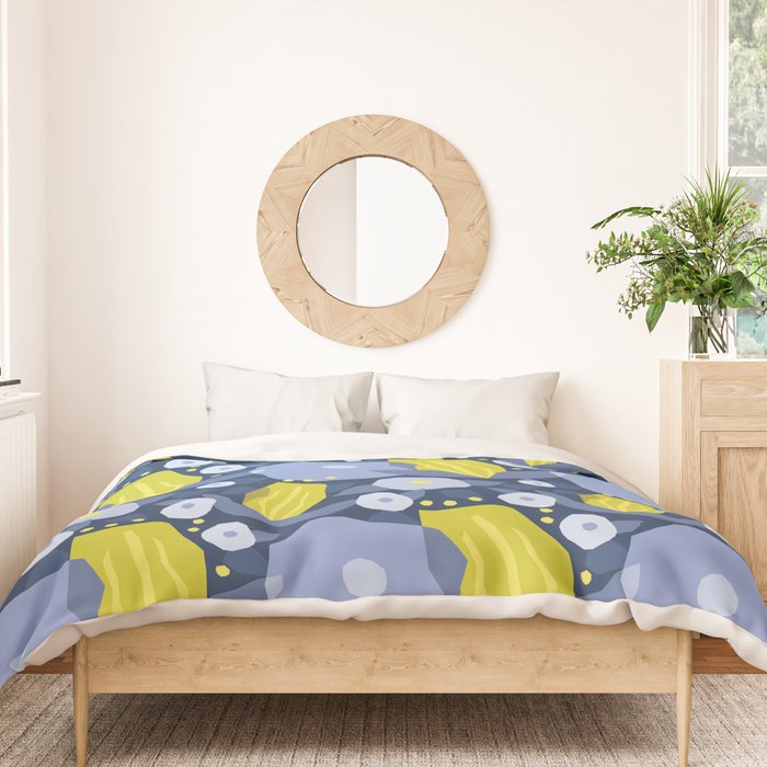 Geometric flowers in green and gray Duvet Cover Gallery Image 3