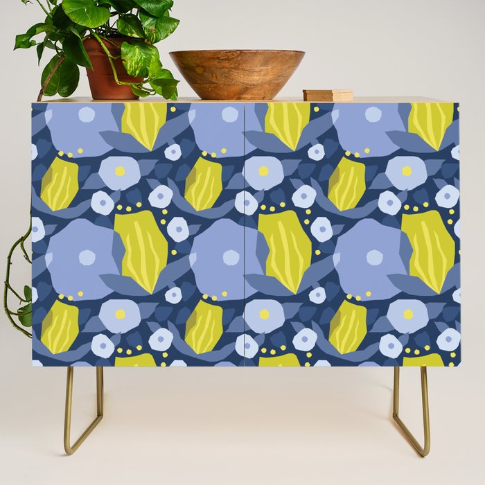 Geometric flowers in green and gray Credenza Gallery Image 1