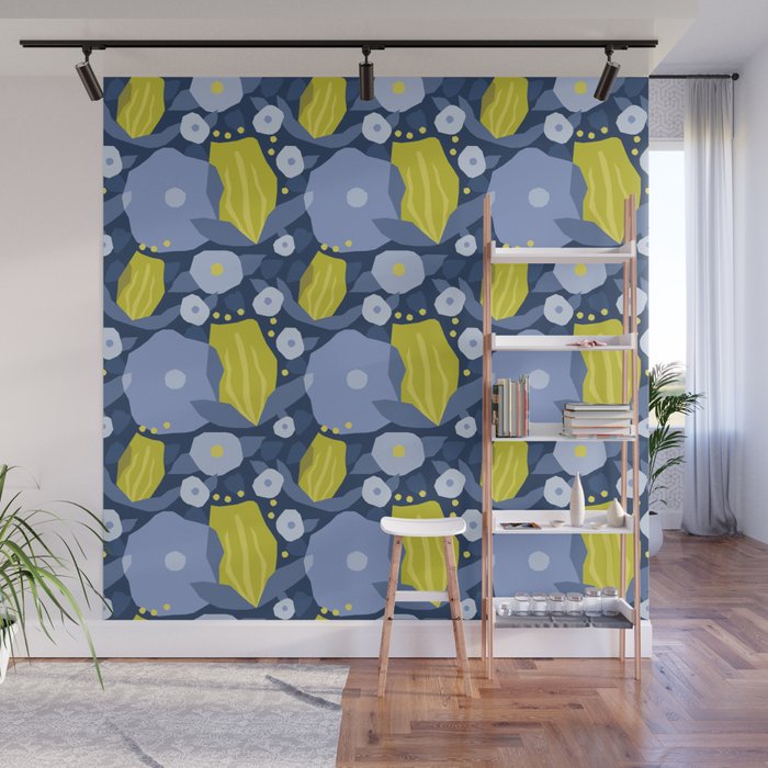 Geometric flowers in green and gray Wall Mural Gallery Image 1